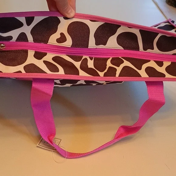 Toss Resort Collection Giraffe Print Tote Bag with Pink Straps, W/Hot Iron Bag - Picture 10 of 16